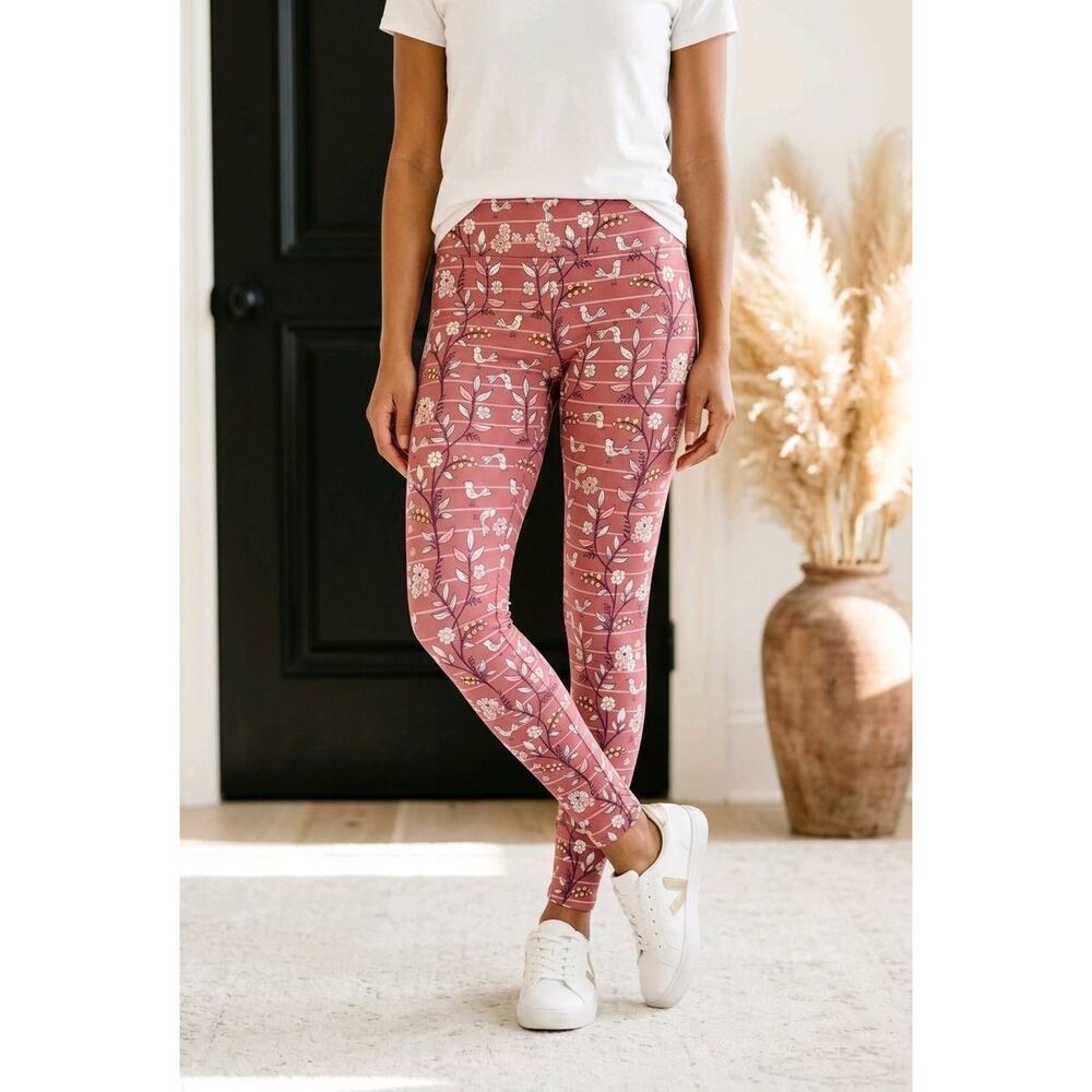 🔺️NWT LuLaRoe Mauve Bird & Floral Print Leggings One Size